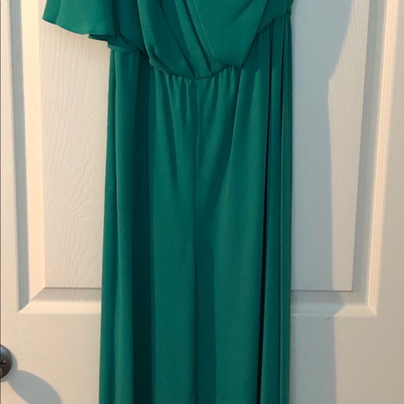 BCBGMaxAzria Womens Asymmetrical One Shoulder Straight Leg Jumpsuit Green Medium